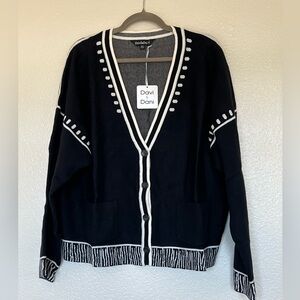 DAVI & DANI Black and White Cardigan
